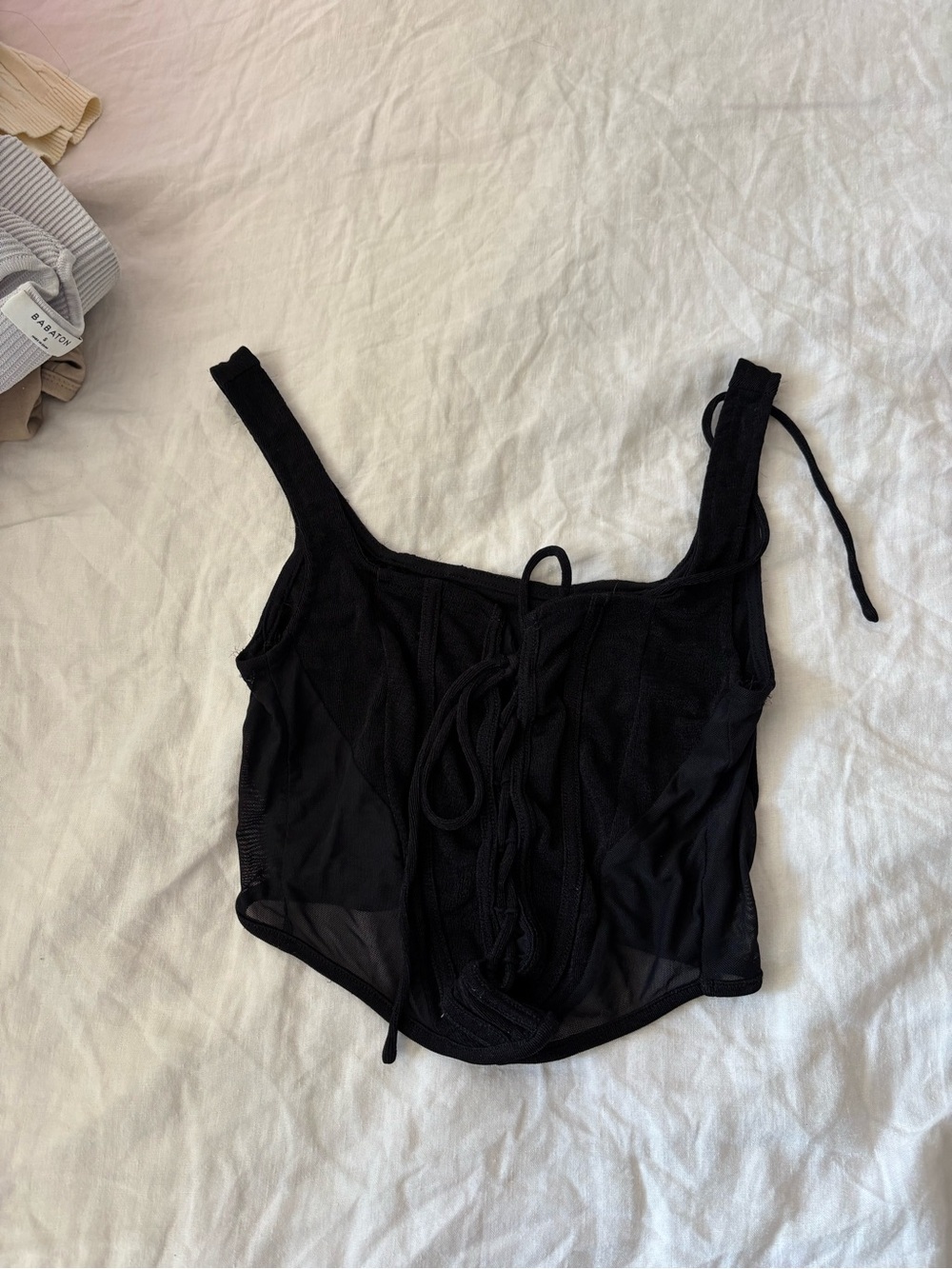 Black Lace-Up Mesh Crop Tank Top